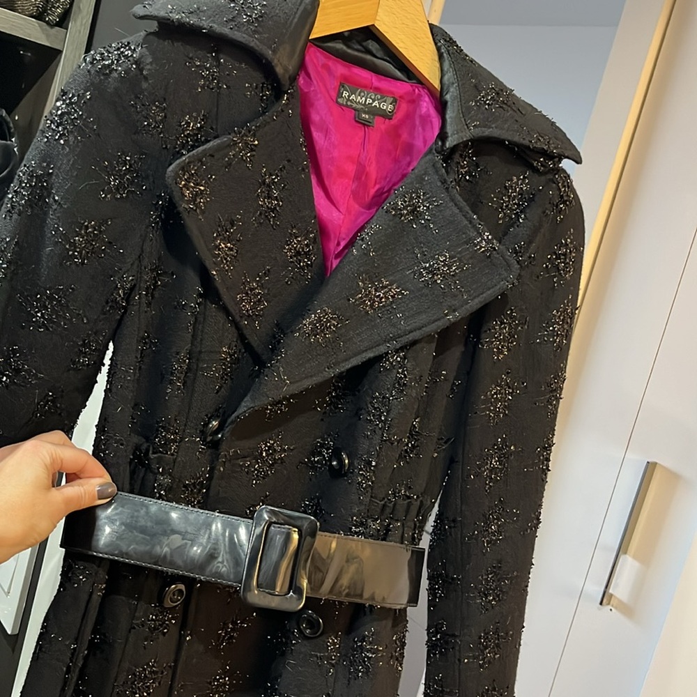 NWOT Rampage Black Houndstooth w/ Hot Pink Lining Coat / Trench XS + Pockets
